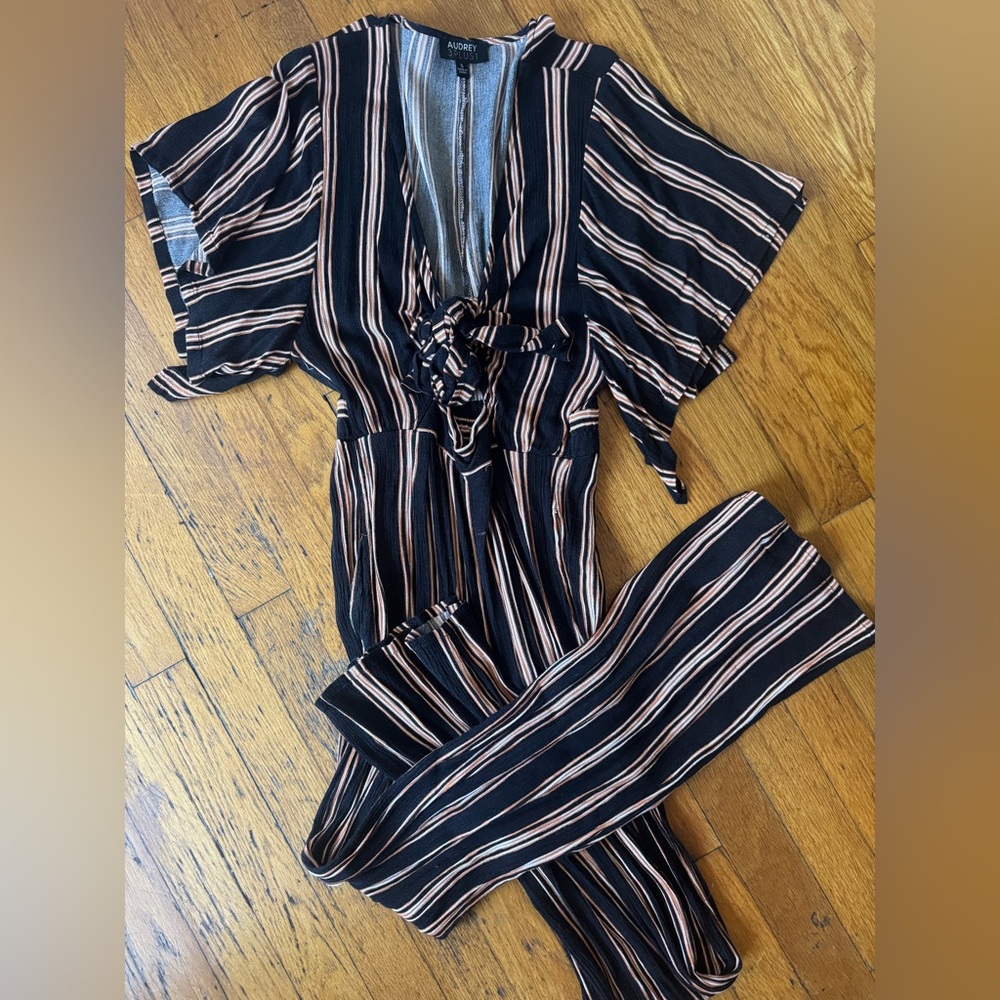 Audrey Black and Tan Striped Jumpsuit